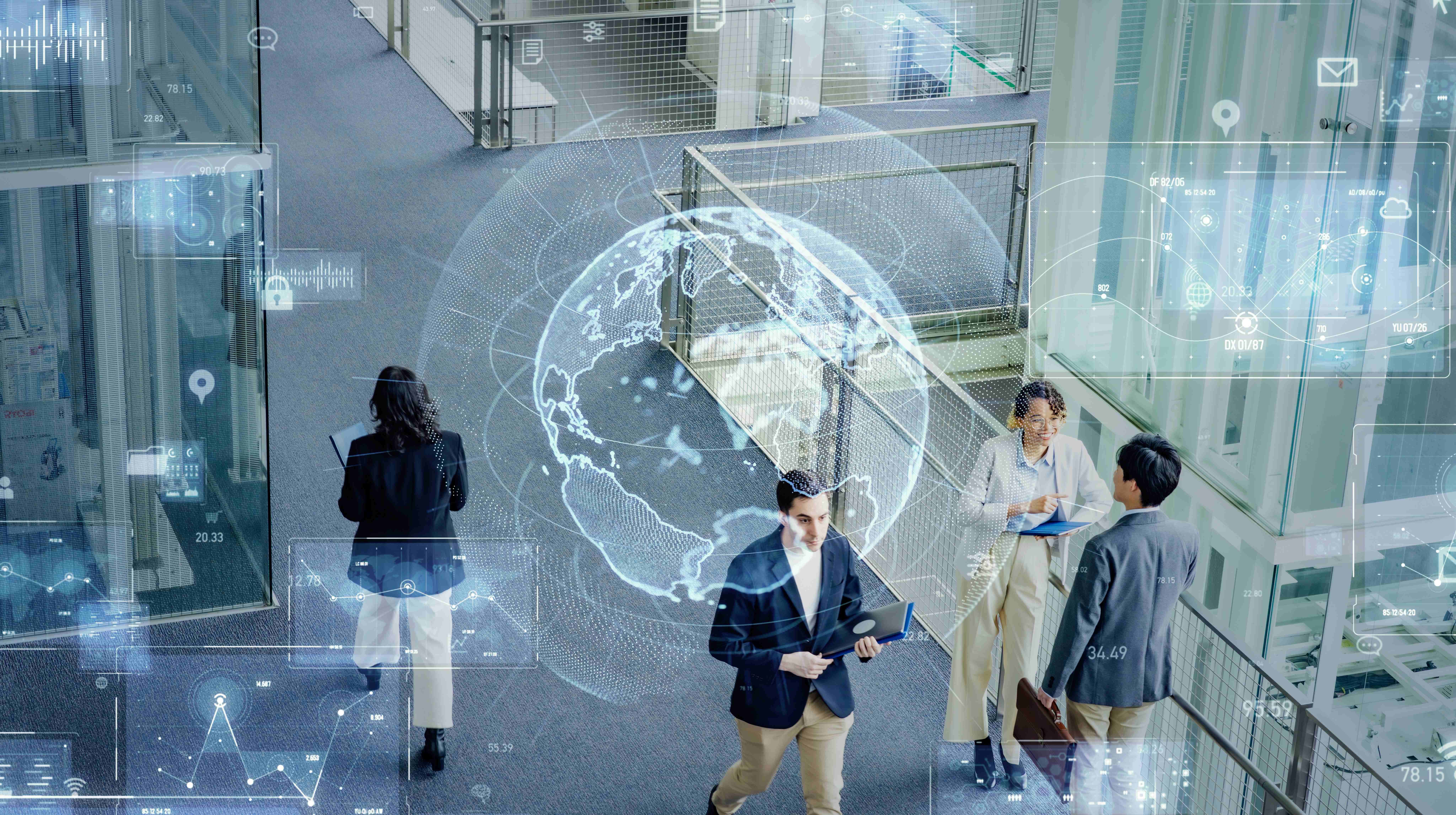 Stock image of an office with technical overlay