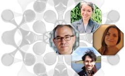 image of speakers at past and present lunchtime research seminars on top of grey graphics