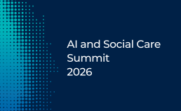 white logo on dark blue background